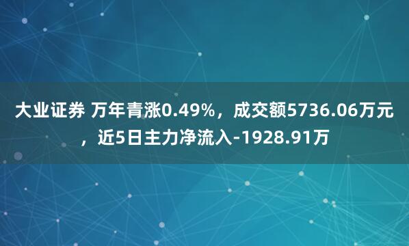 大业证券 万年青涨0.49%，成交额5736.06万元，近5日主力净流入-1928.91万