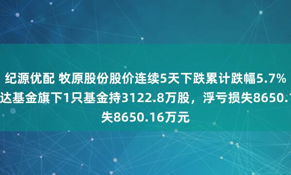 纪源优配 牧原股份股价连续5天下跌累计跌幅5.7%，易方达基金旗下1只基金持3122.8万股，浮亏损失8650.16万元