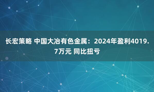 长宏策略 中国大冶有色金属：2024年盈利4019.7万元 同比扭亏